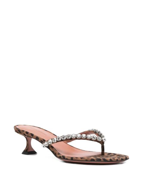 Amina Muaddi 45mm leopard-printed crystal-detail sandals - Brown