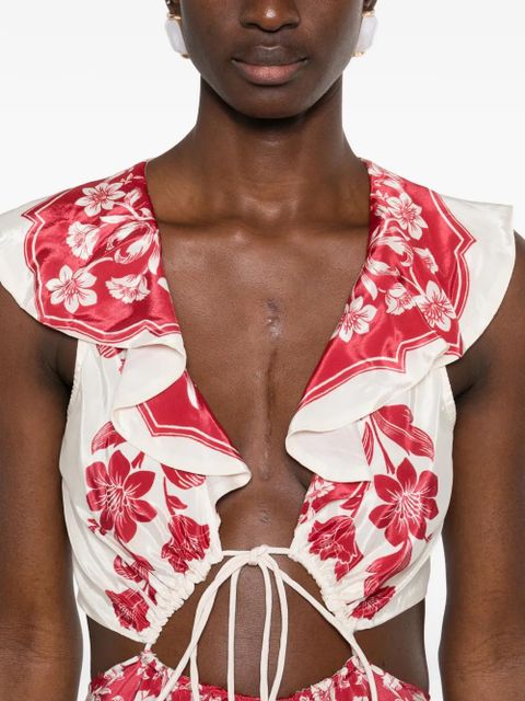 FARM Rio floral ruffled dress - Neutrals