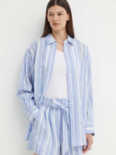 Bruuns Bazaar koszula SwiniesBBLouise shirt damska kolor niebieski relaxed z kołnierzykiem klasycznym BBW3976