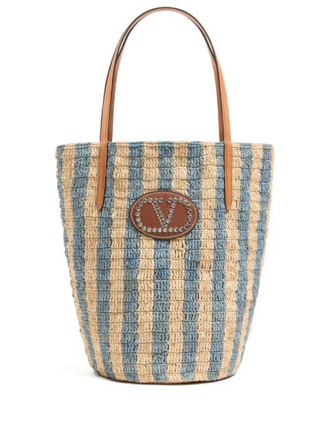 Valentino Garavani striped raffia shopping bag - Neutrals - zdjęcie produktu nr 1
