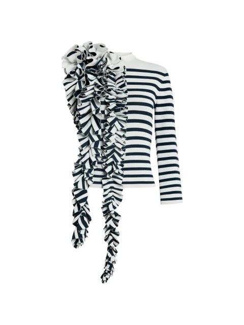 A.W.A.K.E. Mode ruffled-detail striped-pattern top - White - zdjęcie produktu nr 1