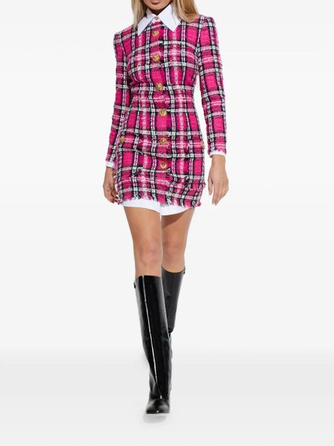 Balmain frayed button plaid dress - Pink - zdjęcie produktu nr 2