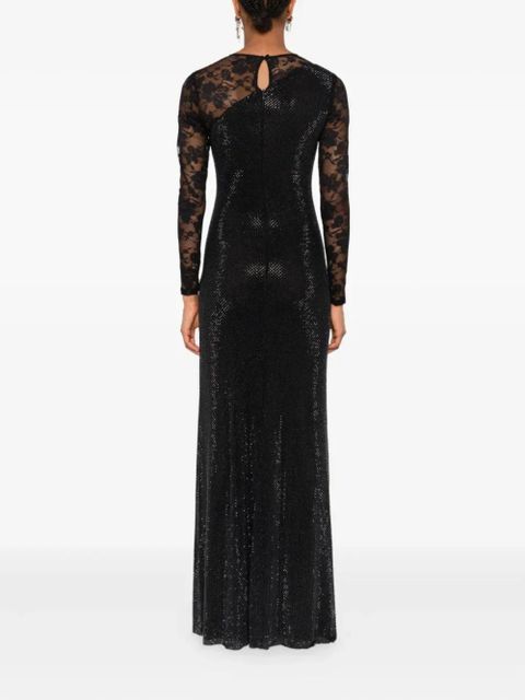 Self-Portrait rhinestone-embellished long-sleeve maxi dress - Black