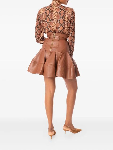 ZIMMERMANN Hypnotic leather ruffled miniskirt - Brown