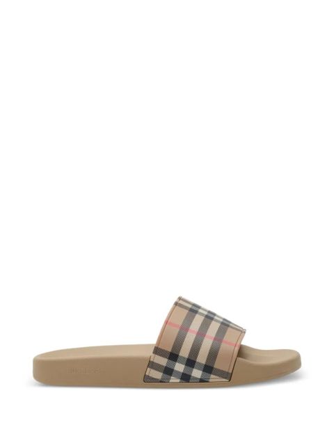 Burberry check round-toe slides - Neutrals - zdjęcie produktu nr 1