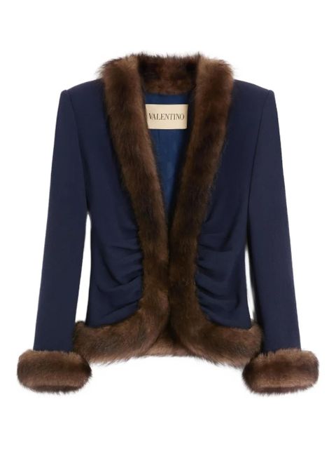 Valentino Garavani fur-trimmed crepe blazer - Blue - zdjęcie produktu nr 1