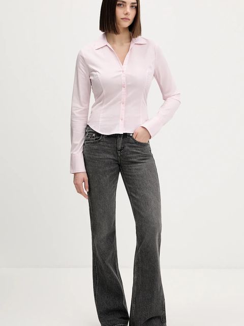 Tommy Jeans koszula damska kolor różowy slim z kołnierzykiem klasycznym DW0DW22604