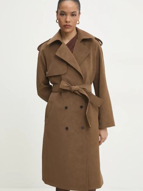 Answear.LAB płaszcz damski kolor brązowy przejściowy dwurzędowy