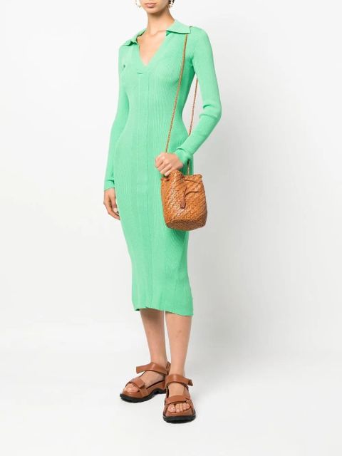 DRAGON DIFFUSION Pompom Double Jump woven bucket bag - Brown