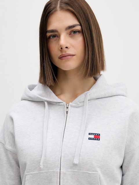 Tommy Jeans bluza bawełniana damska kolor szary z kapturem melanżowa DW0DW21976