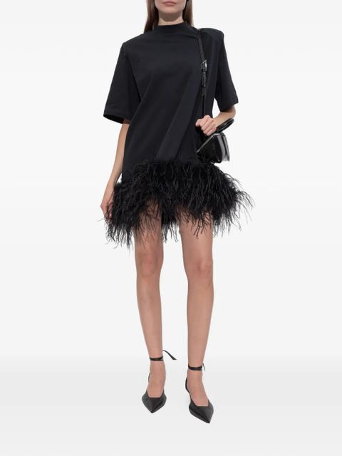 The Attico feather-trim mini dress - Black
