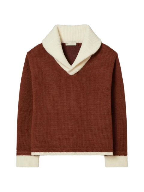Tory Burch V-neck colour-block sweater - Brown - zdjęcie produktu nr 1