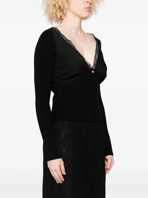 Blumarine lace-trimmed ribbed cardigan - Black