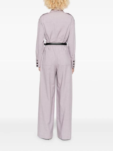 Self-Portrait belted twill jumpsuit - Purple