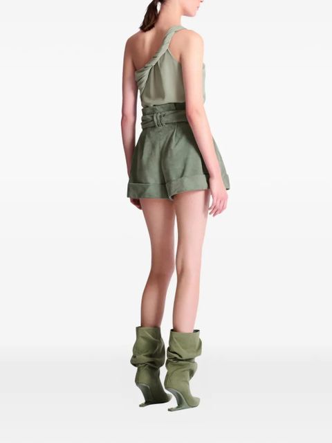 Balmain self-tie leather shorts - Green
