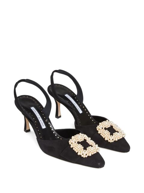 Manolo Blahnik 70mm Gibsli pearl-embellished slingback pumps - Black - zdjęcie produktu nr 2