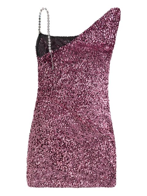 AREA crystal-strap sequin mini dress - Pink