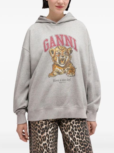 GANNI graphic-print hoodie - Grey