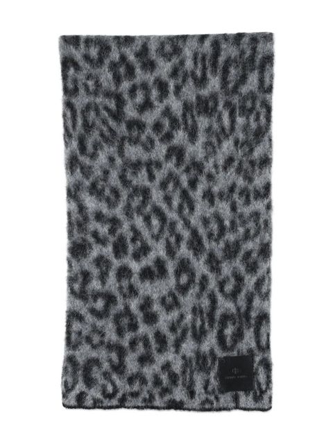 ANINE BING leopard-print wool scarf - Grey
