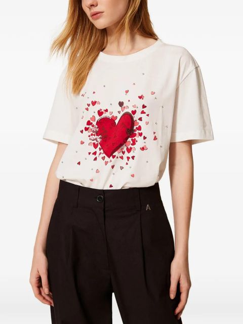 TWINSET heart-print rhinestone T-shirt - White - zdjęcie produktu nr 2