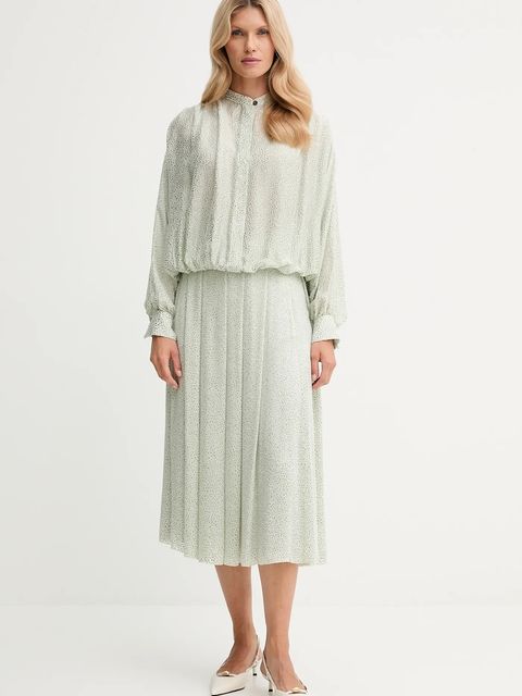 Forte Forte spódnica z domieszką jedwabiu kolor zielony midi rozkloszowana 14125.my.skirt - zdjęcie produktu nr 2