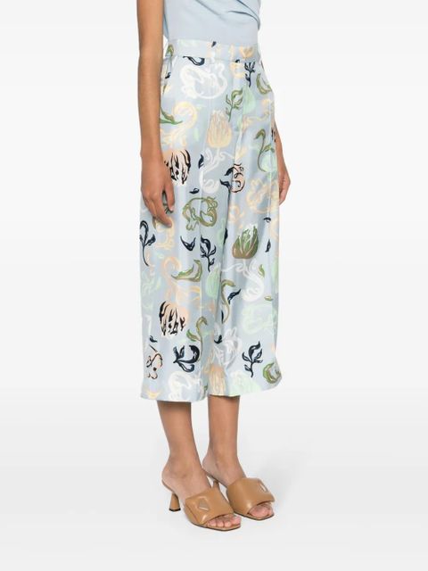 Lanvin graphic-print silk cropped trousers - Blue