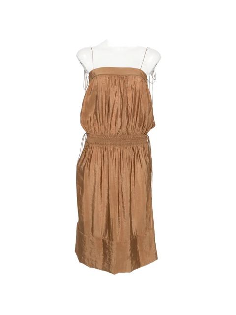 Saint Laurent side-drawstring shirred midi dress - Brown - zdjęcie produktu nr 1