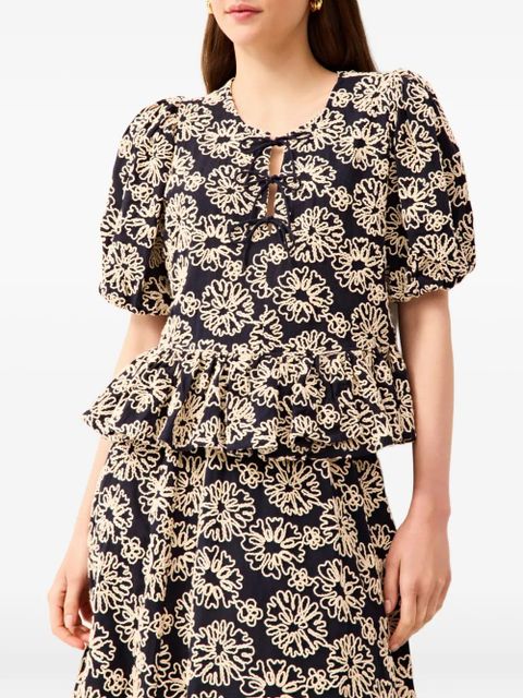 Marie Oliver Estella floral puff-sleeve blouse - Blue