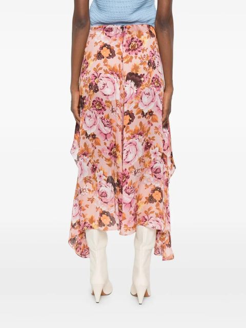 Chloé floral-print ruffled skirt - Pink