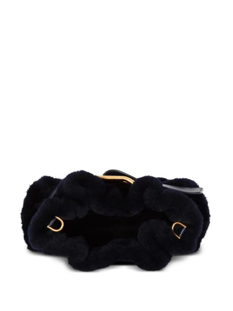 Balmain mini Anthem shearling buckle-detail clutch bag - Black