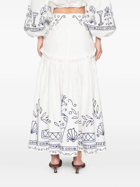 ALEMAIS x Lrnce Leela pleated printed maxi skirt - White