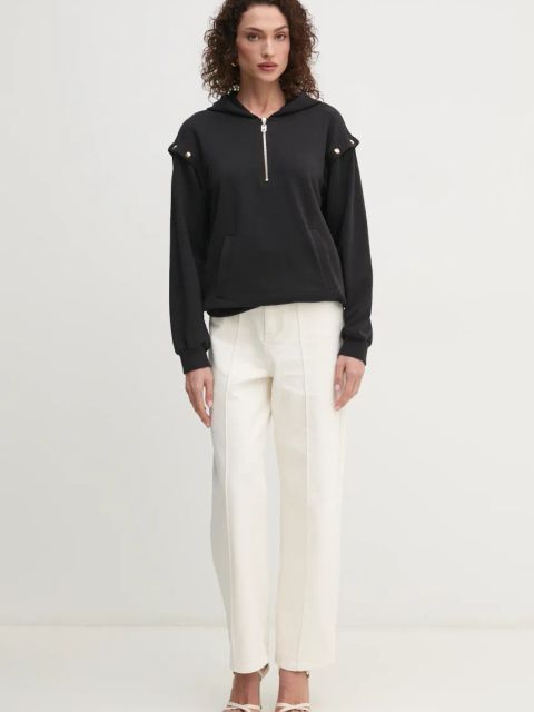 Liu Jo bluza damska kolor czarny z kapturem gładka TA5049 FS000