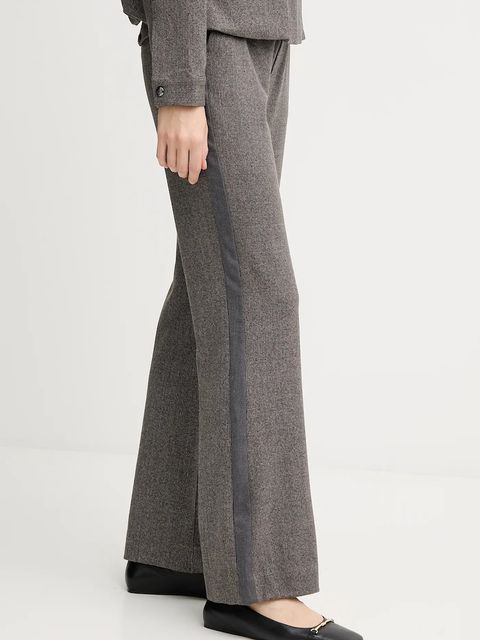 Mos Mosh spodnie RHYS damskie kolor brązowy szerokie high waist 174100