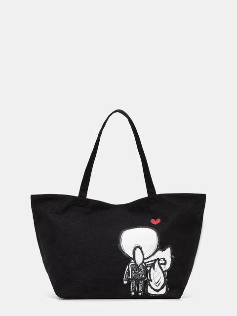 Karl Lagerfeld torebka bawełniana IKON kolor czarny B1W50052 - zdjęcie produktu nr 1