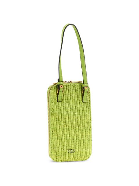 PINKO Love Birds braided raffia smartphone holder - Green