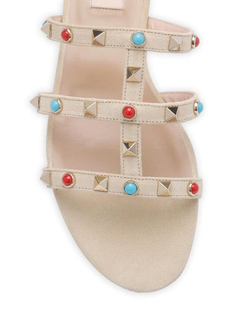 Valentino Garavani Rockstud leather slide sandals - Neutrals