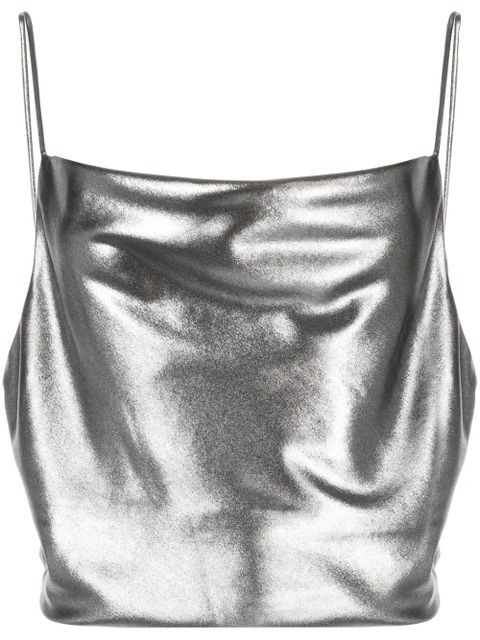 ROTATE BIRGER CHRISTENSEN metallic-effect sleeveless crop top - Silver - zdjęcie produktu nr 1