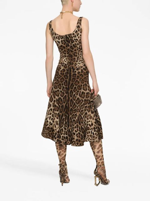 Dolce & Gabbana leopard-print midi dress - Brown
