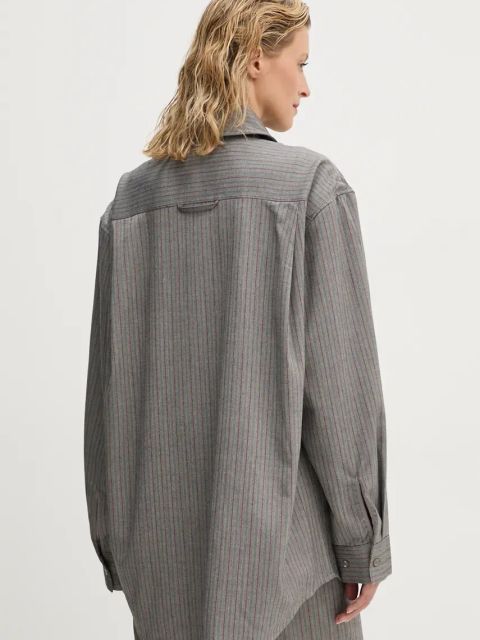 Remain koszula Herringbone Overshirt damska kolor szary relaxed z kołnierzykiem klasycznym 5018743038