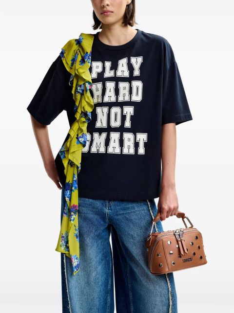 Essentiel Antwerp ruffled-trim printed T-shirt - Blue