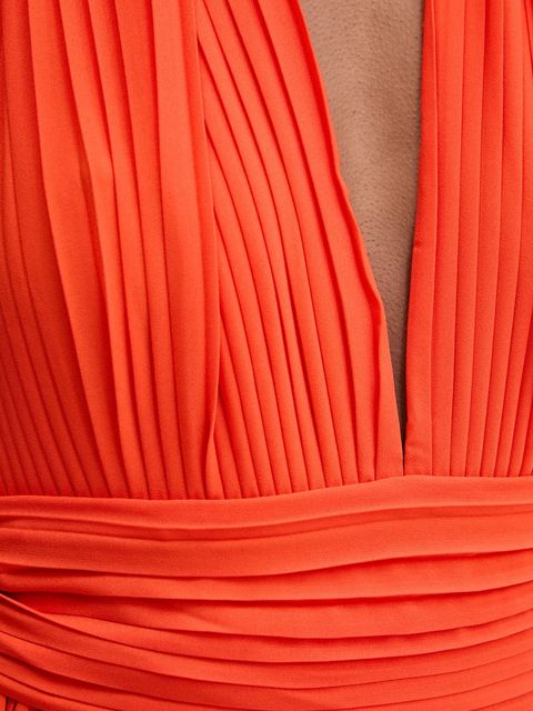 Bardot sukienka kolor pomarańczowy maxi rozkloszowana 60031DB