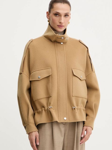 Pinko kurtka z dodatkiem wełny kolor beżowy przejściowa oversize 105341 A2XM - zdjęcie produktu nr 2