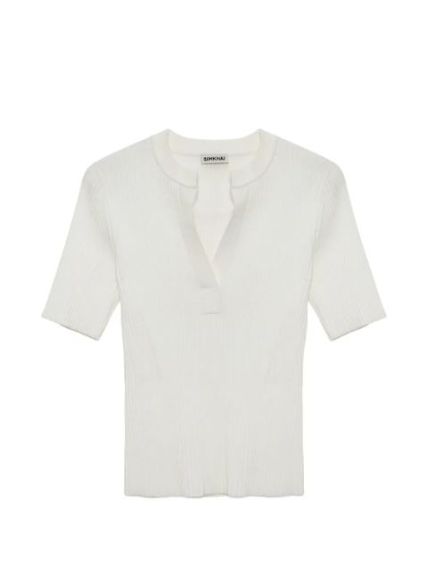 Simkhai Miley V-neck ribbed-knit top - White - zdjęcie produktu nr 1