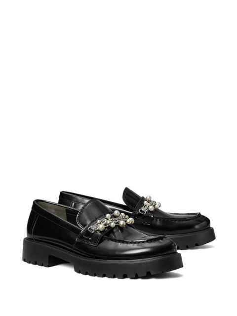 Tory Burch embellished lug loafers - Black