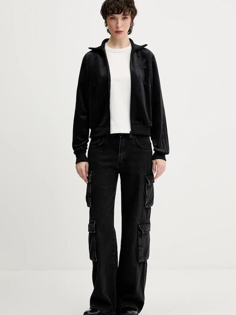 adidas Originals bluza welurowa Velvet Tt damska kolor czarny gładka JY2592 - zdjęcie produktu nr 2