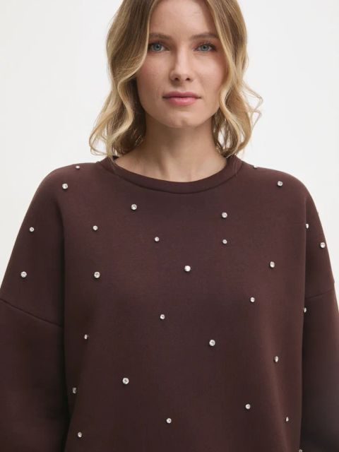 Answear.LAB bluza damska kolor brązowy z aplikacją