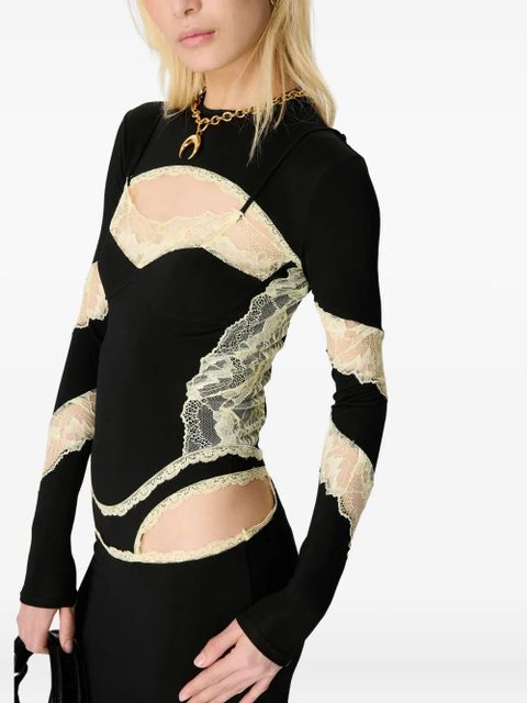 Marine Serre lace-insert cut-out midi dress - Black