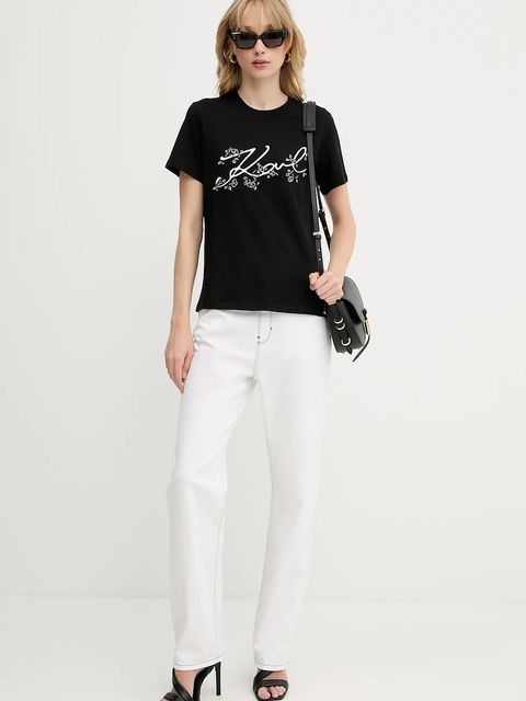 Karl Lagerfeld t-shirt bawełniany damski kolor czarny A3W17018
