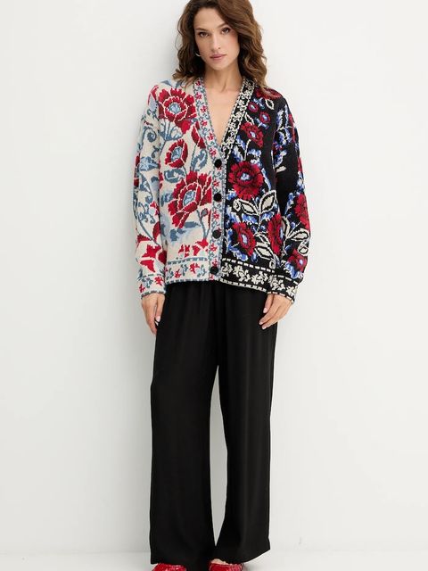 Farm Rio kardigan z domieszką wełny damski kolor czarny ciepły 345841 - zdjęcie produktu nr 2