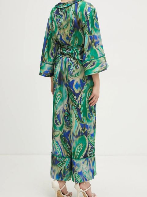 Simona Corsellini spodnie damskie kolor zielony szerokie high waist P25CPPA025